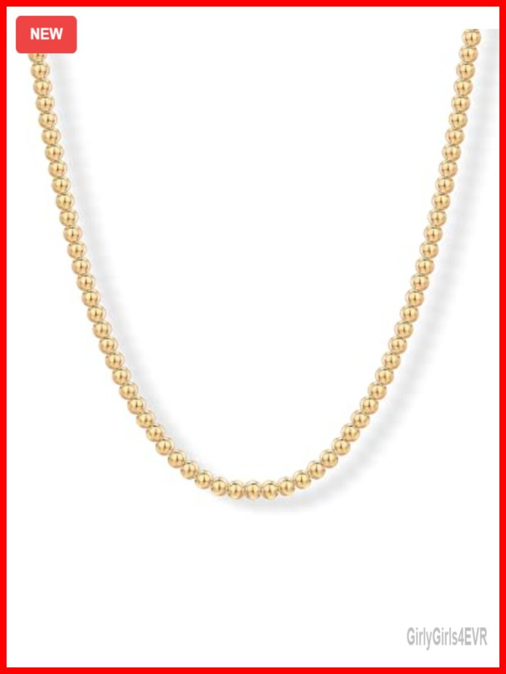 14K Gold Plated Small Bead Ball Chain Necklace - Adjustable Dainty Gold Beaded
